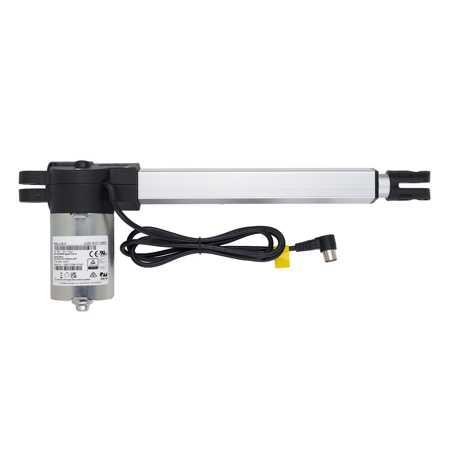 Linear actuator with cable on a white background
