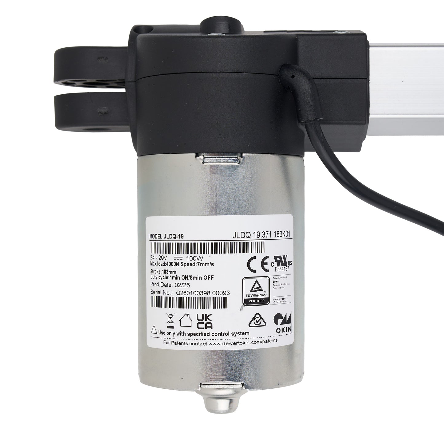 Mechanical component with visible branding and specifications on a white background