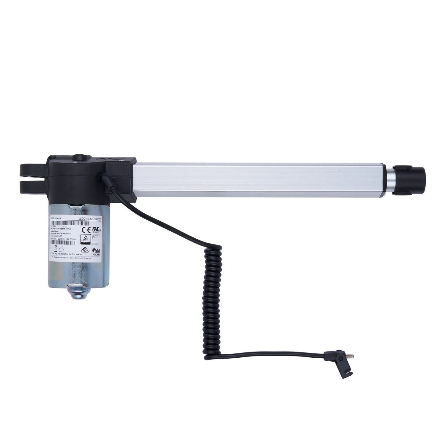 Linear actuator with cable on a white background