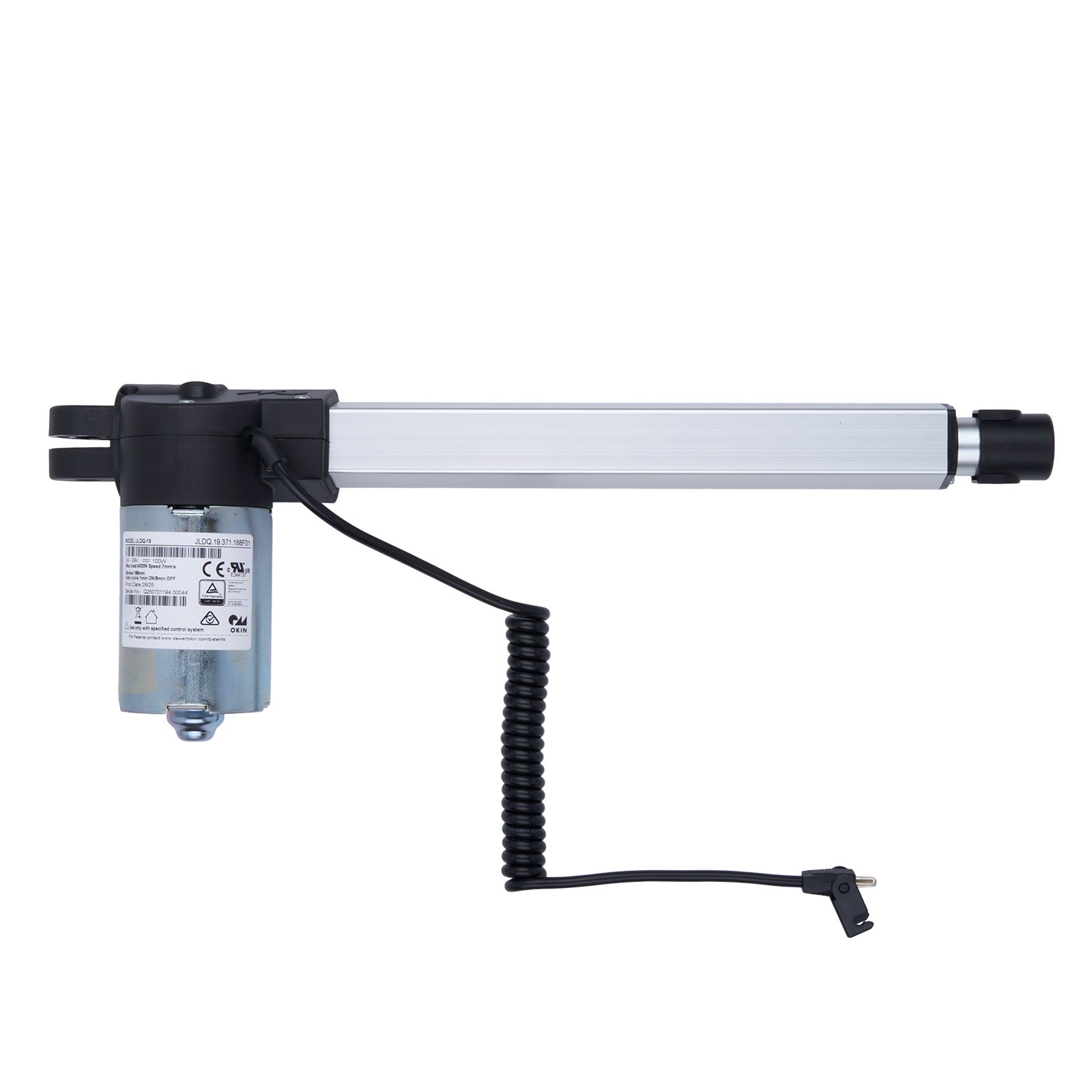 Linear actuator with cable on a white background