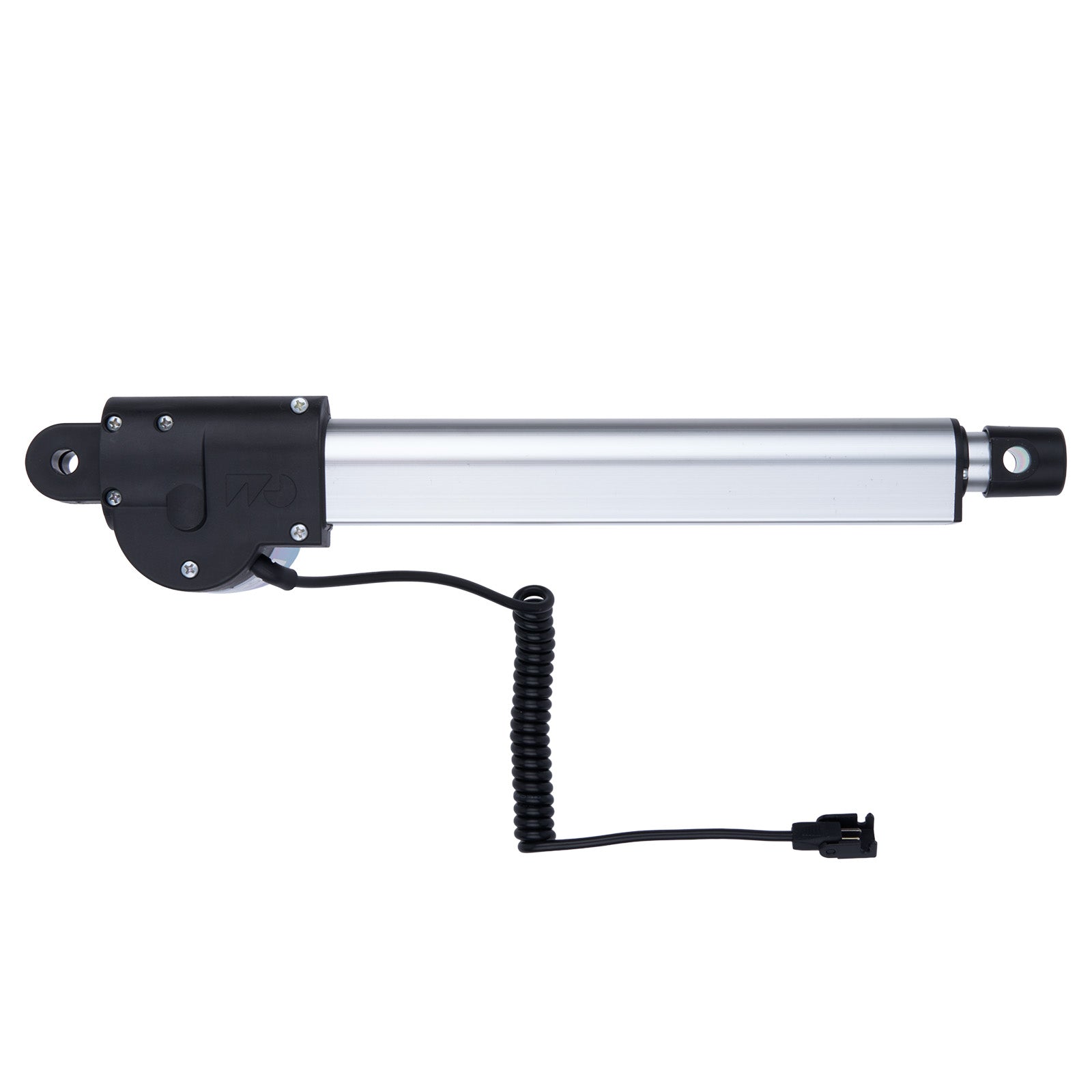 Linear actuator with coiled cable on a white background