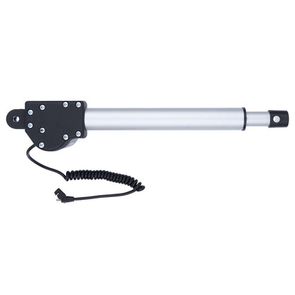 White actuator with black housing and coiled cable on a white background