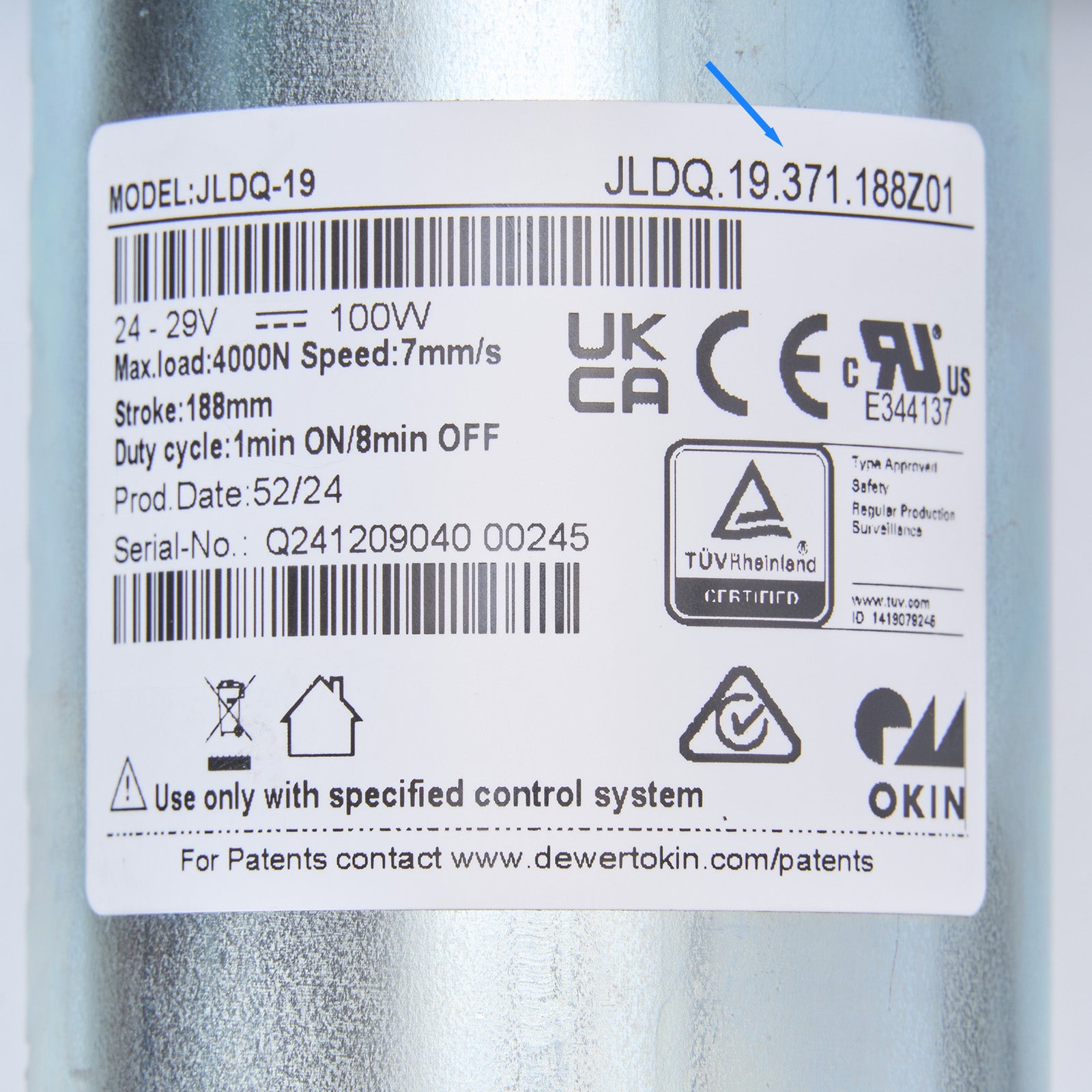 OKIN JLDQ.19.371.188Z01 Linear Actuator for Recliner/Lift Chair