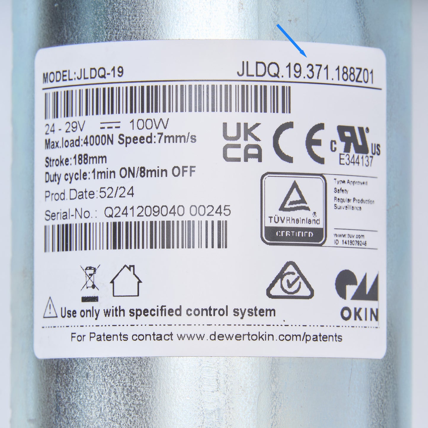 OKIN JLDQ.19.371.188Z01 Linear Actuator for Recliner/Lift Chair