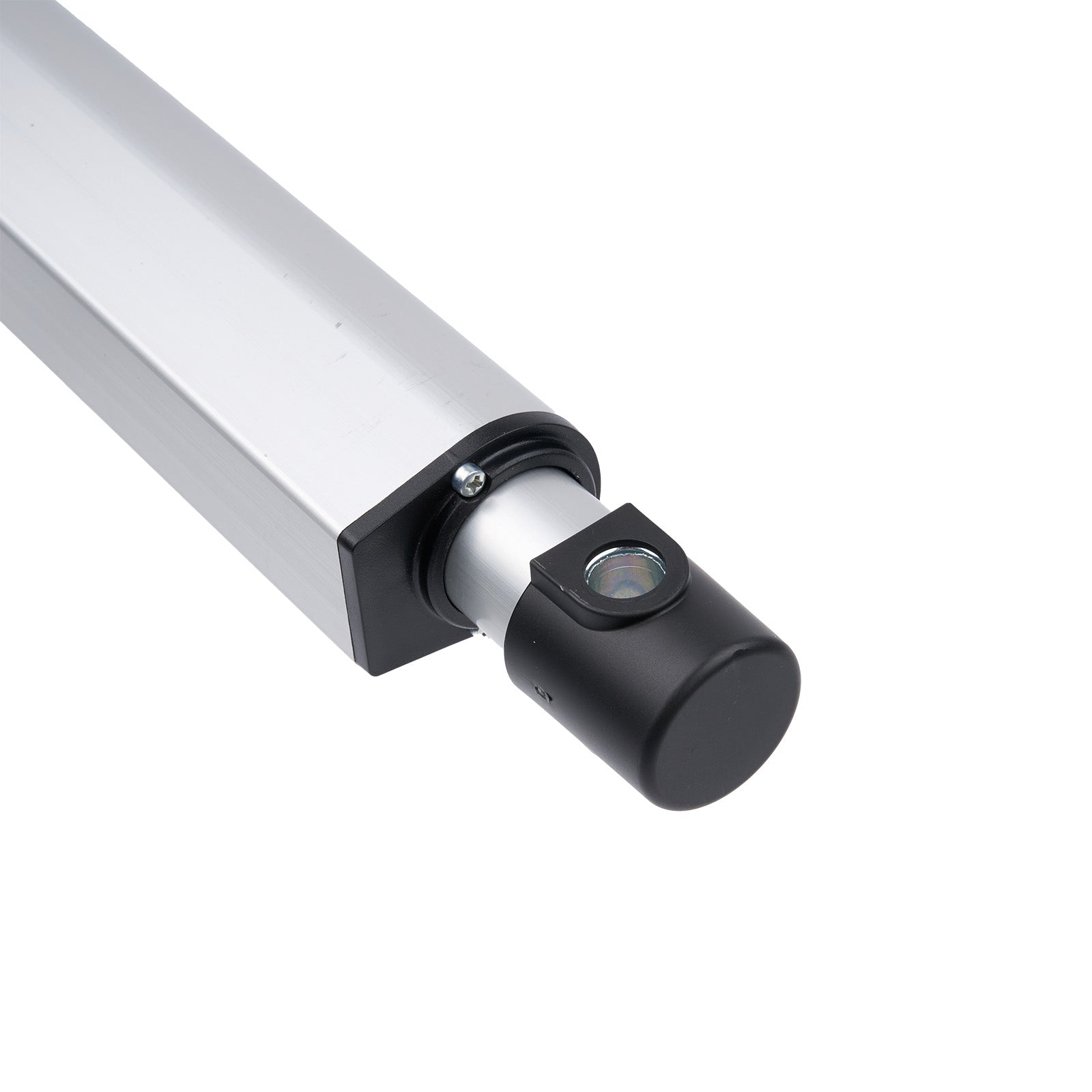 Close-up of a cylindrical metal component with a black cap on a white background