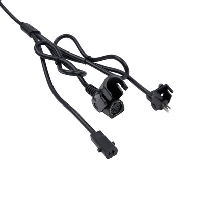 Black electrical cable with connectors on a white background