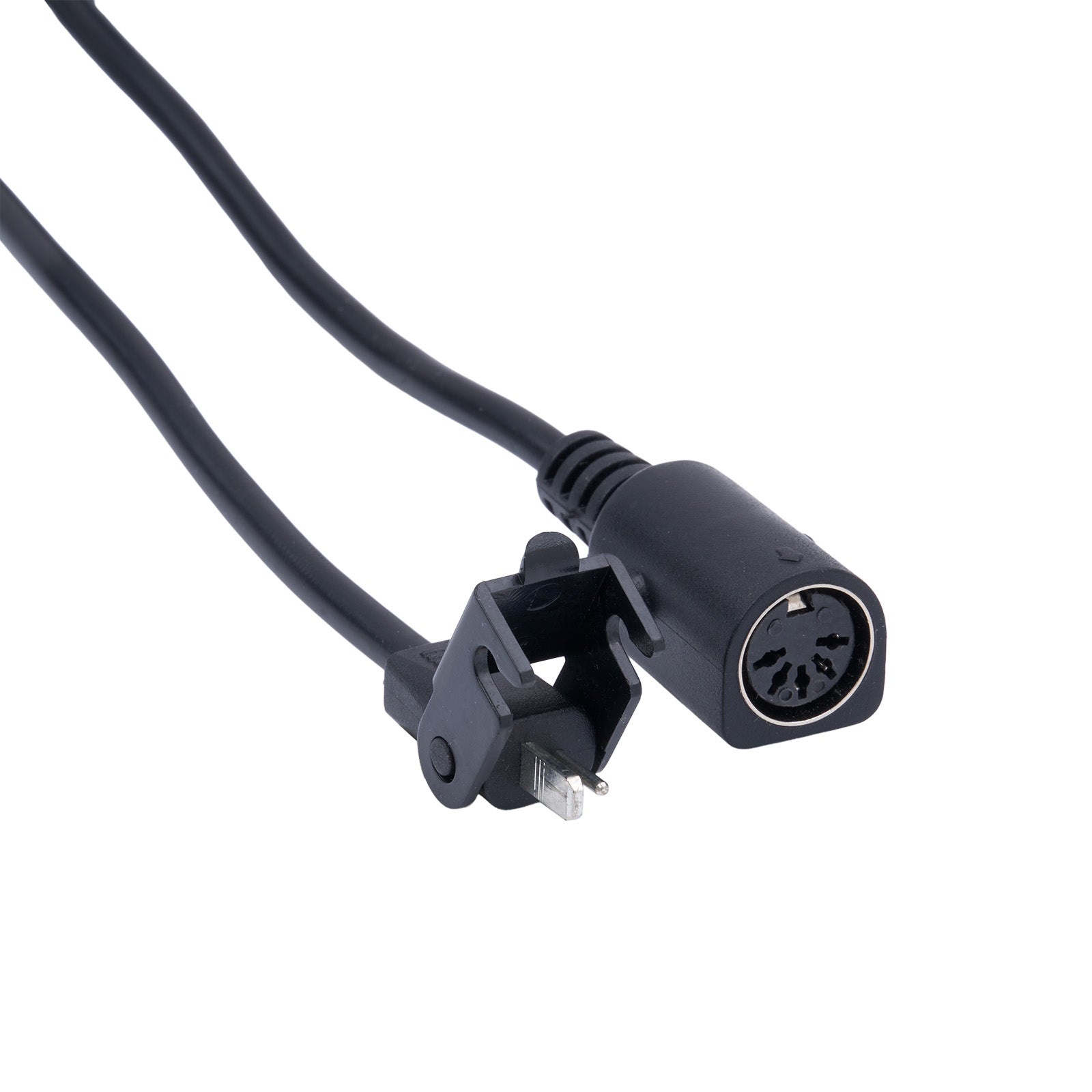 Black cable with XLR and USB connectors on a white background
