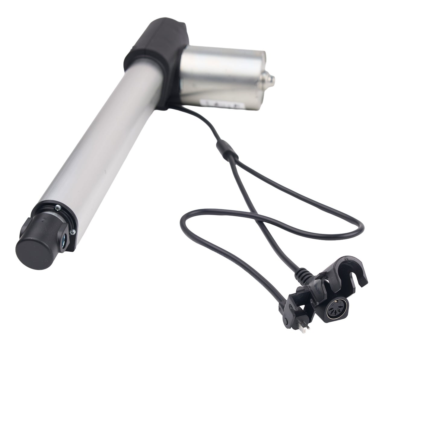 Motorized scooter handlebar with motor and cable on a white background