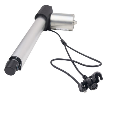 Motorized scooter handlebar with motor and cable on a white background