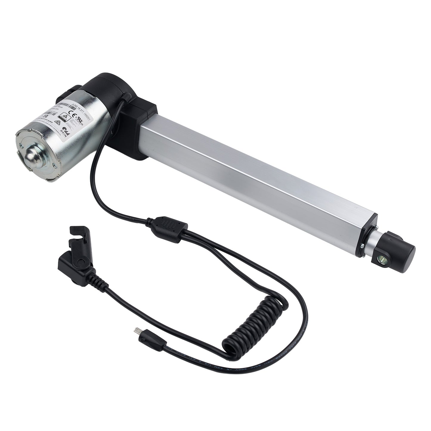 Linear actuator with cable on a white background