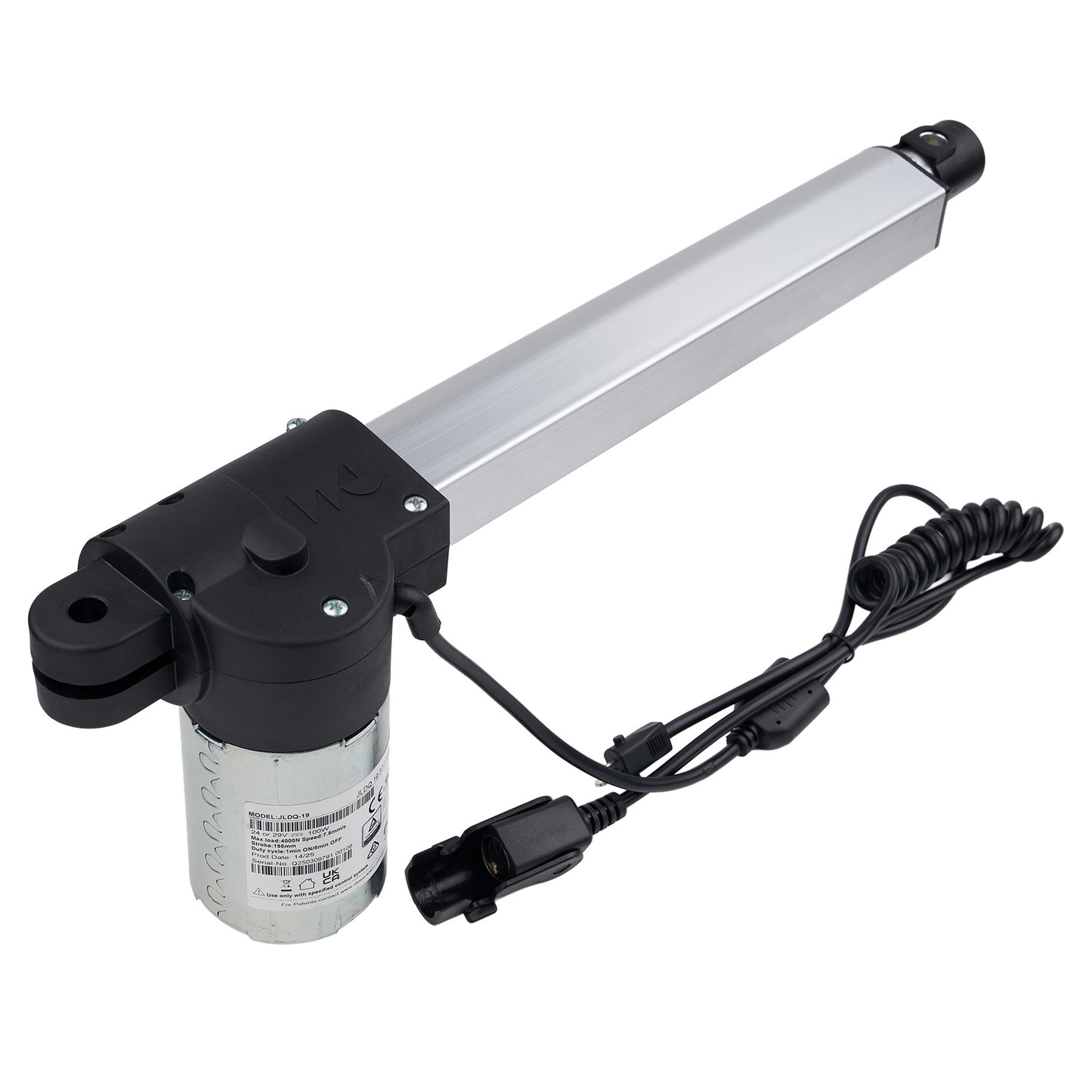 Linear actuator with cable on a white background