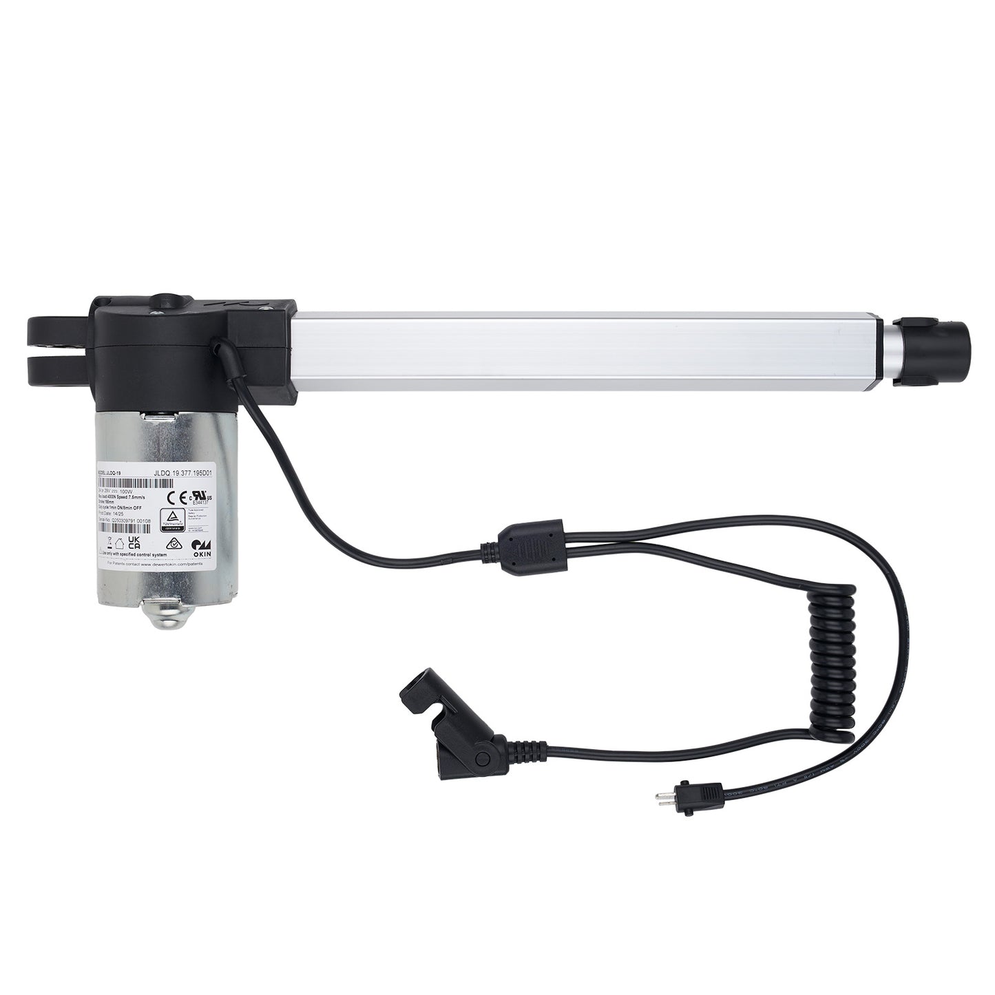 Linear actuator with cables on a white background