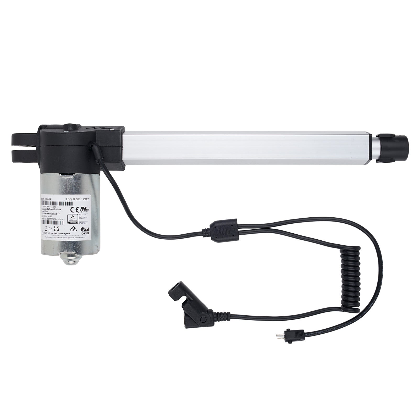 Linear actuator with cables on a white background