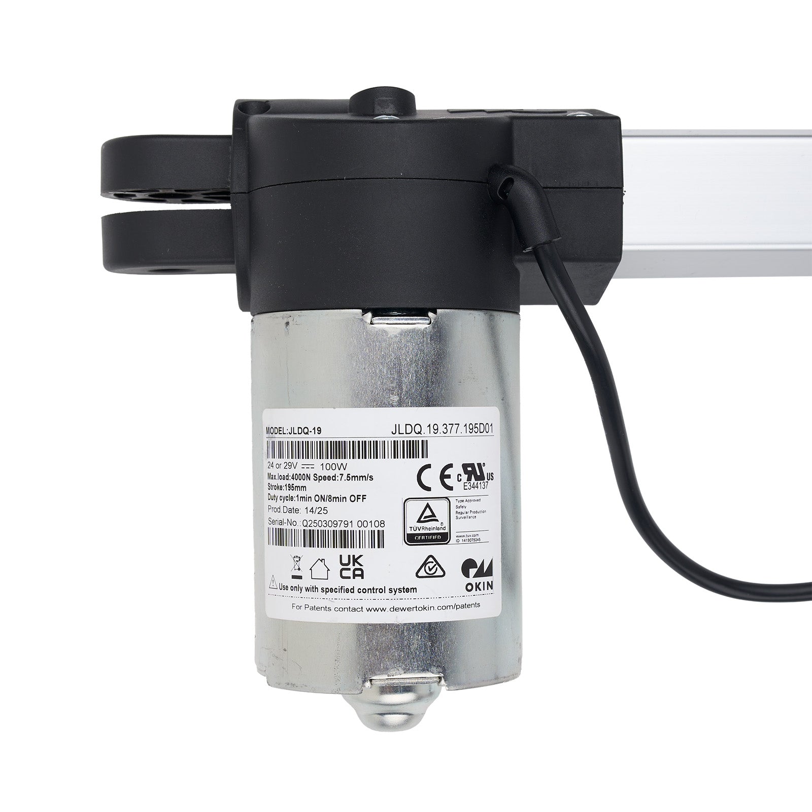 Electrical component with visible branding and specifications on a white background