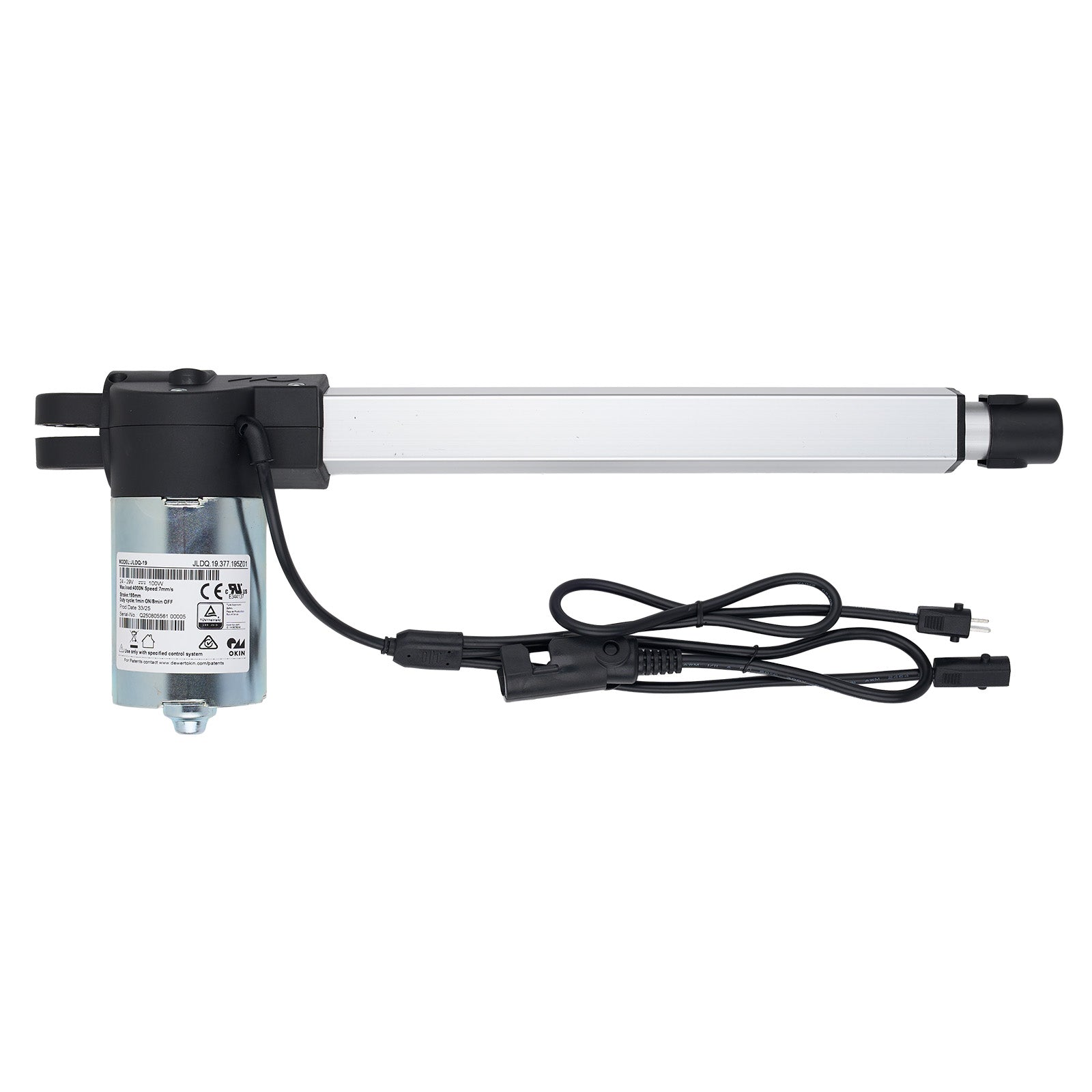 Linear actuator with cables on a white background