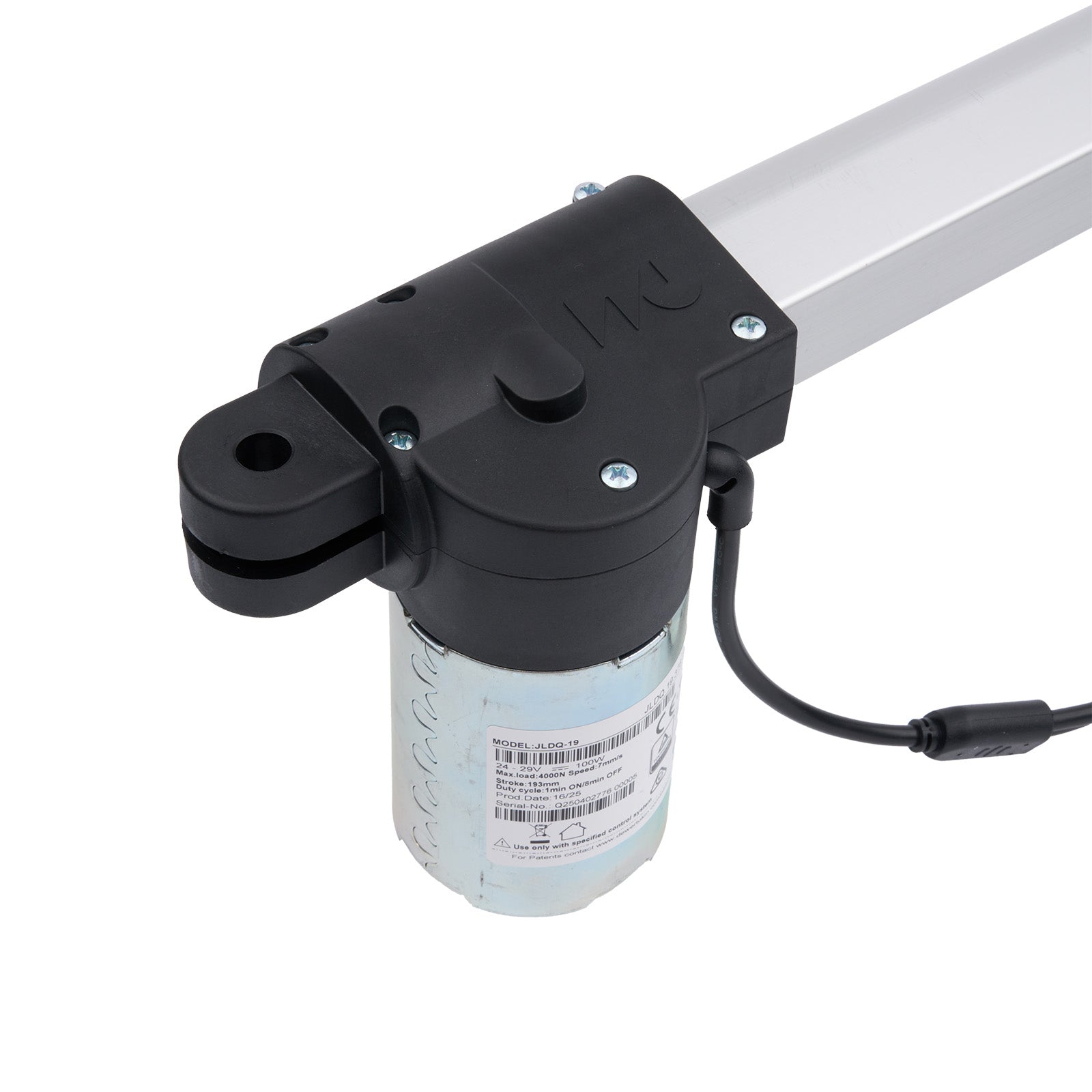 Black mechanical component with a cylindrical part on a white background