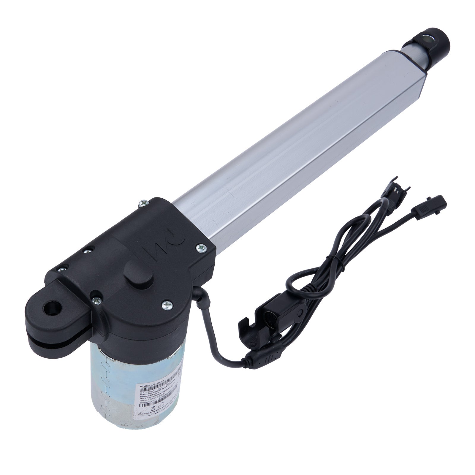 Linear actuator with power cable on a white background