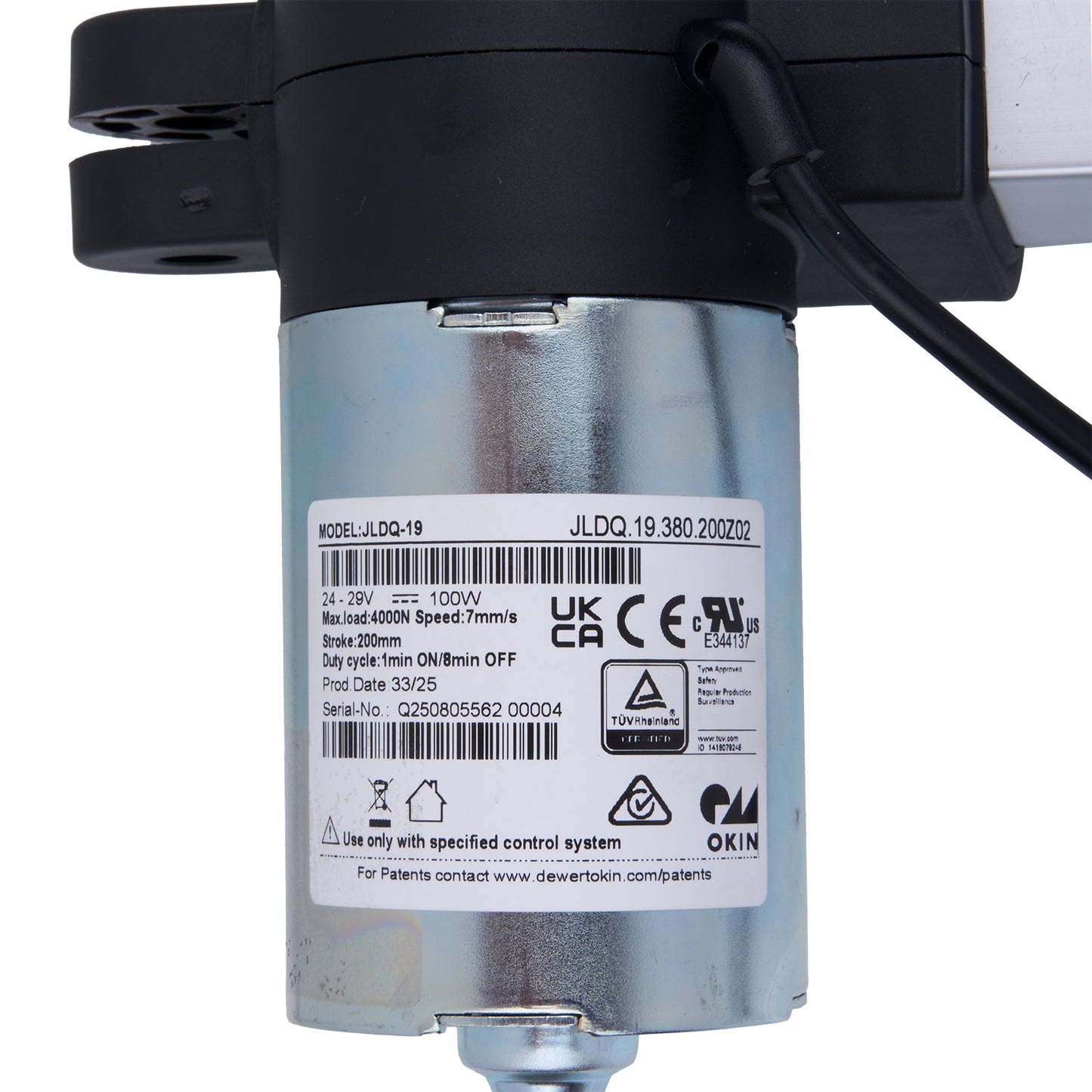 Mechanical component with visible branding and specifications on a white background