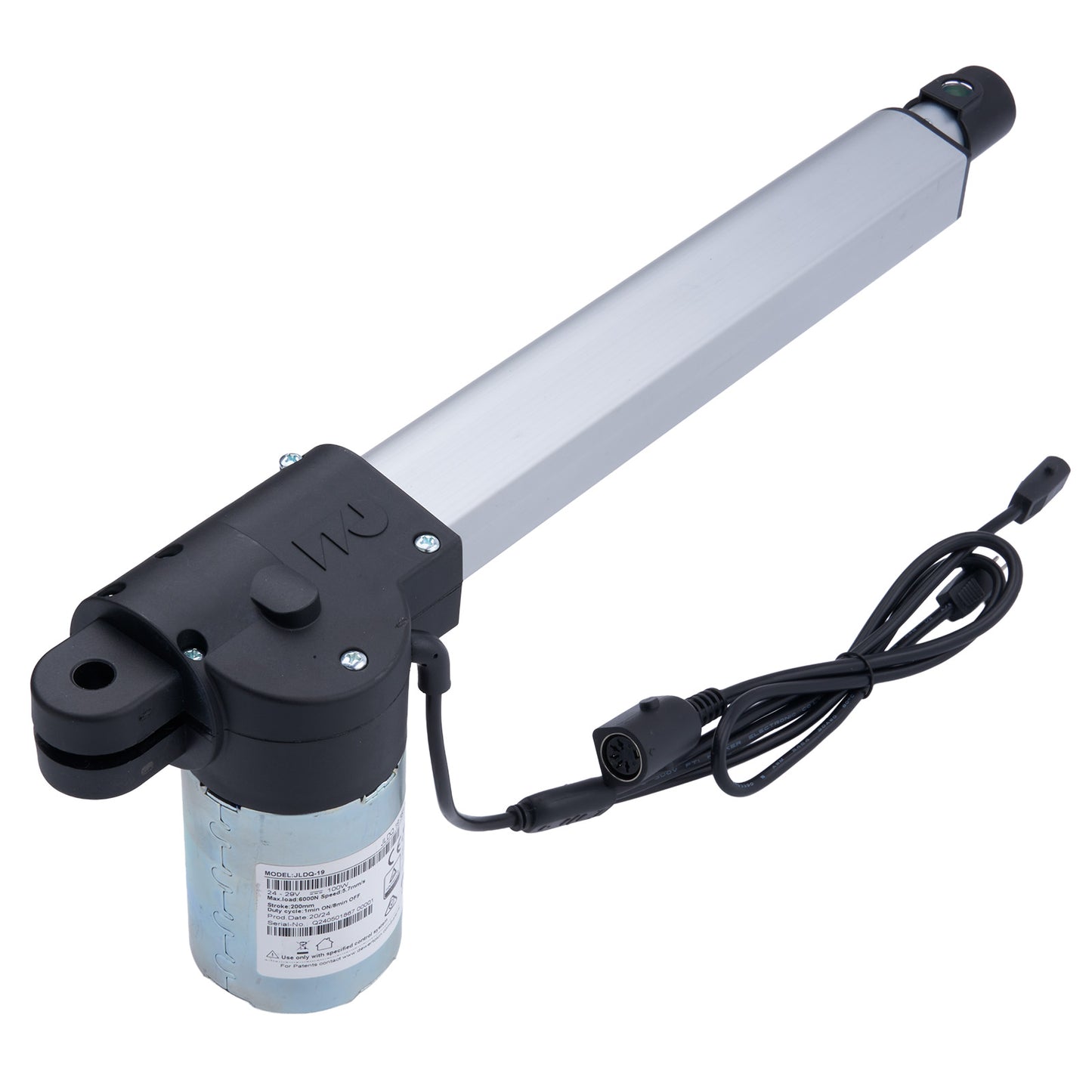 Electric linear actuator with a cable on a white background