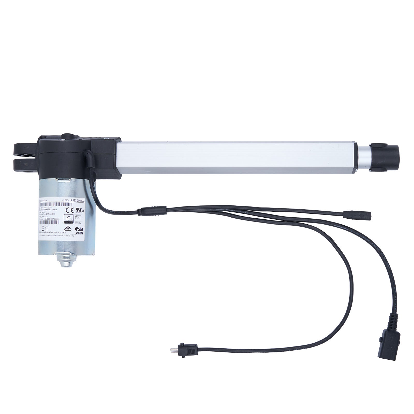 Linear actuator with cables on a white background