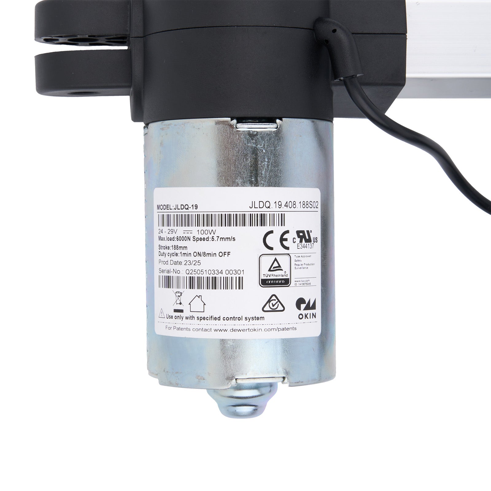 Mechanical component with a label on a white background