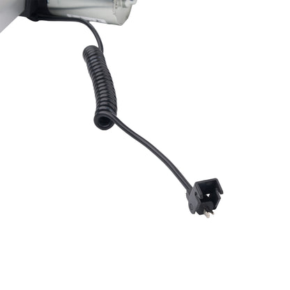 A black coiled cable with a black plastic connector plug, shown against a plain white background.
