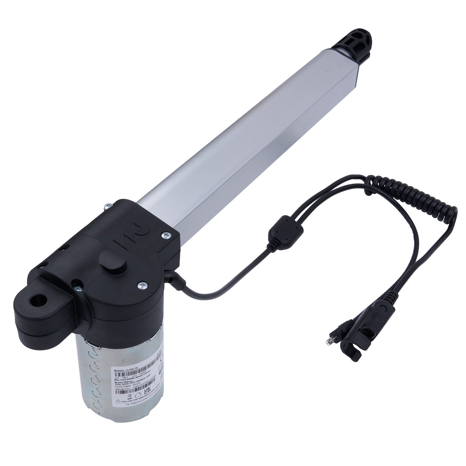Electric linear actuator with cable on a white background