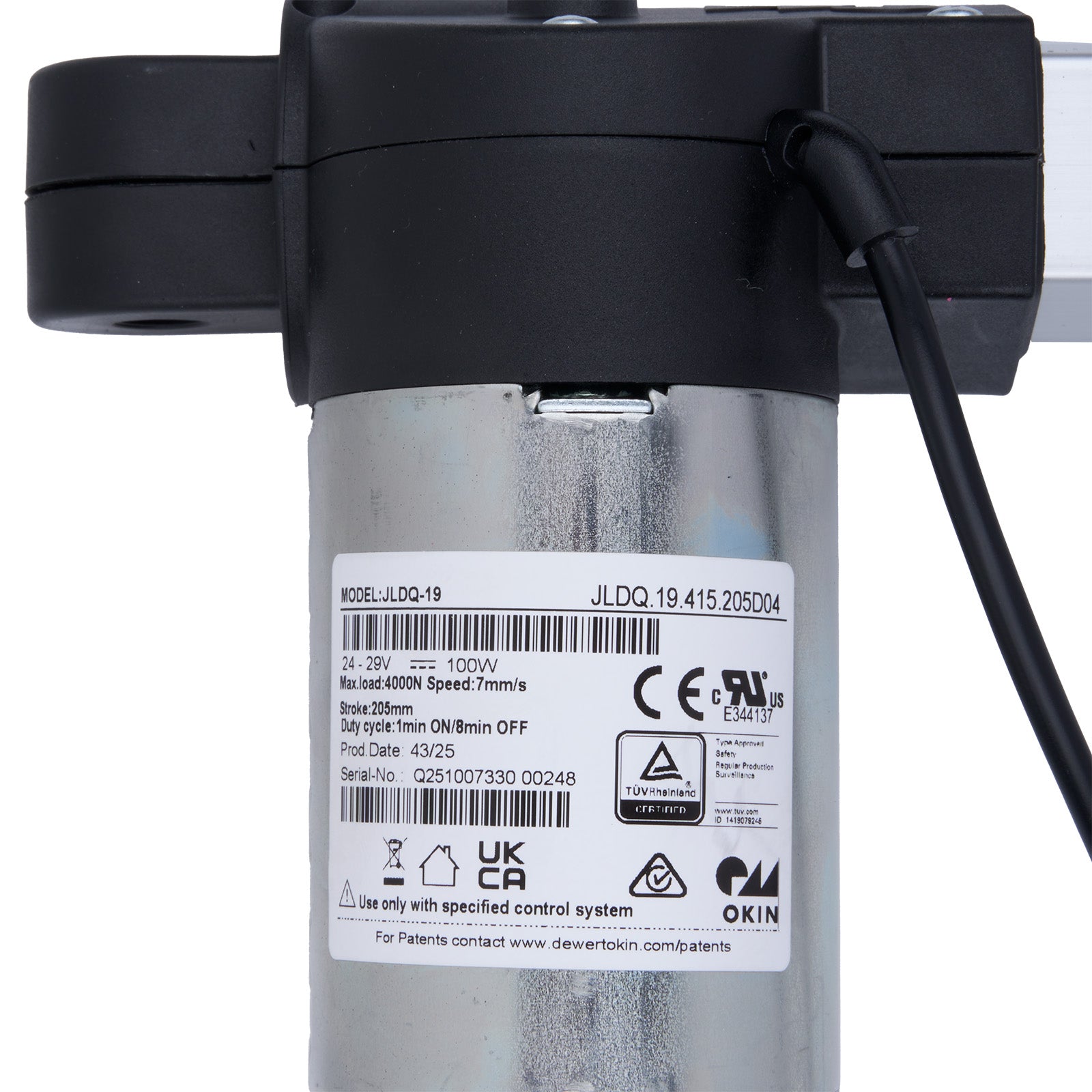 Mechanical component with a label on a white background