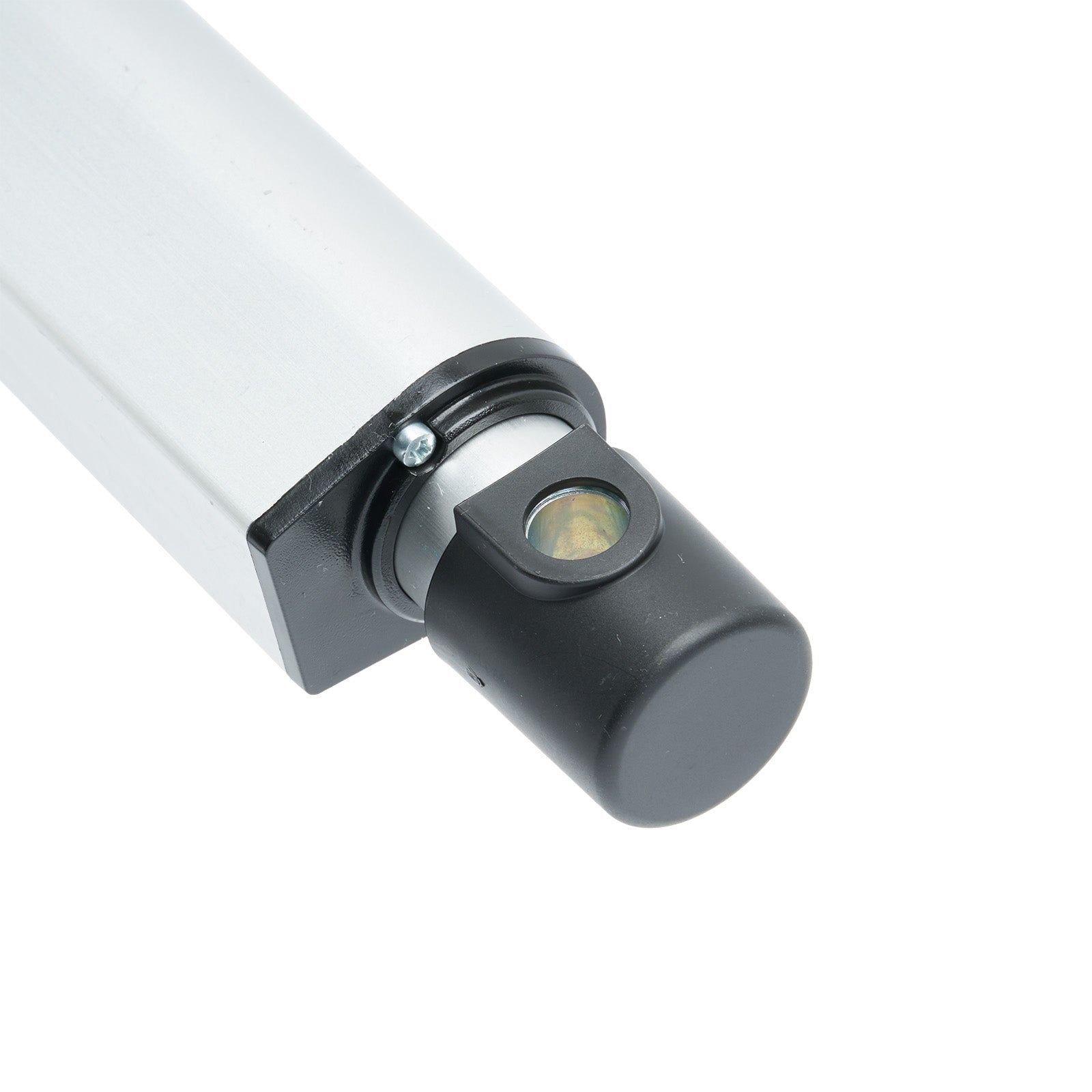 Close-up of a cylindrical sensor or camera module on a white background