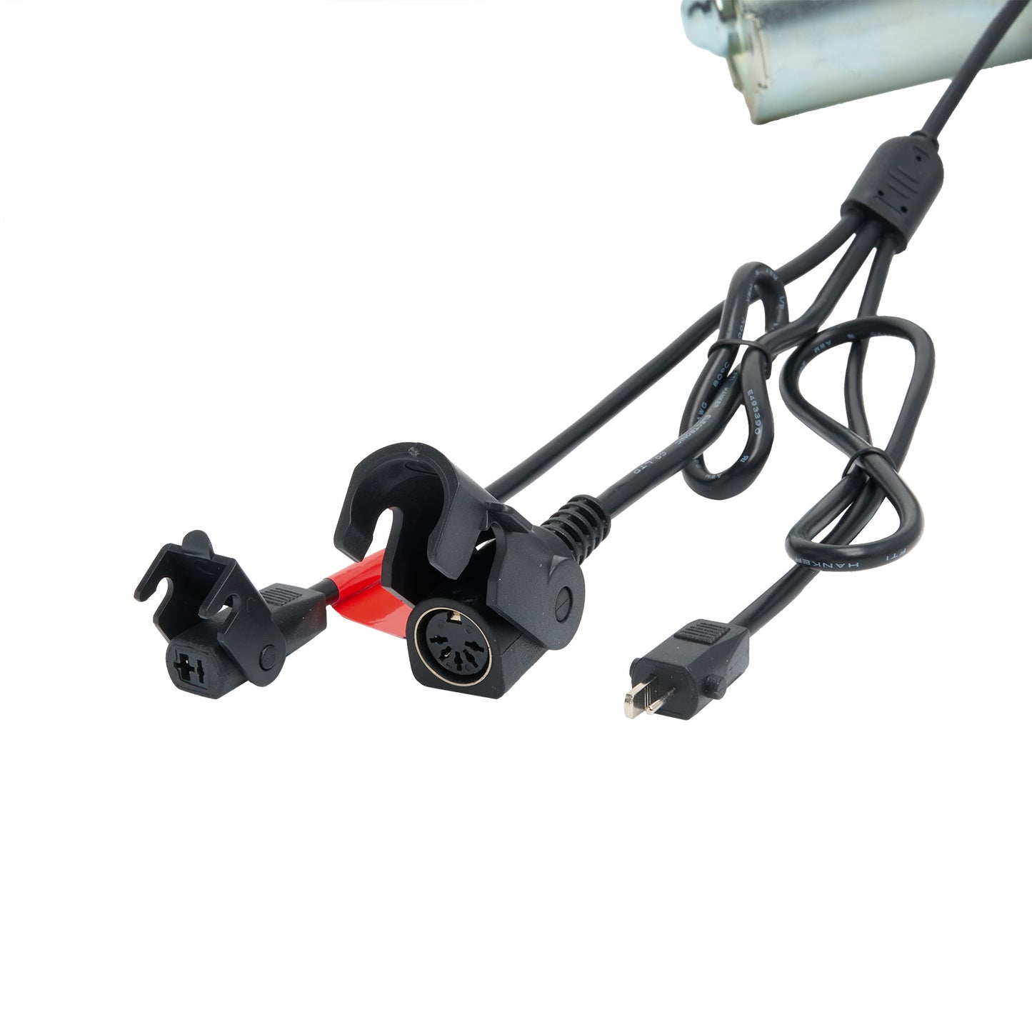 Electrical connector with multiple cables on a white background