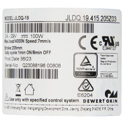 Product label with technical specifications and branding on a white background