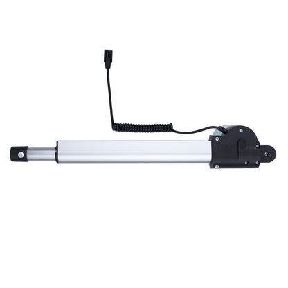 Linear actuator with black handle and cable on a white background