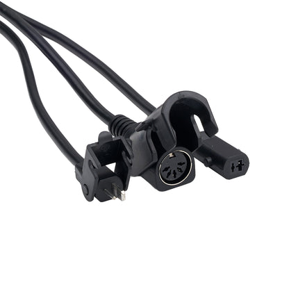 Black electrical cable with connectors on a white background
