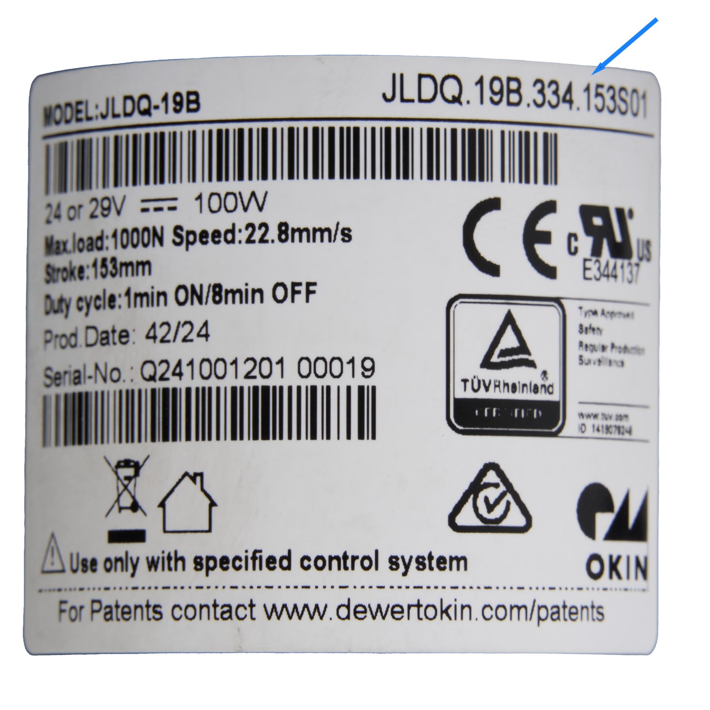 OKIN JLDQ.19B.334.153S01 Linear Actuator