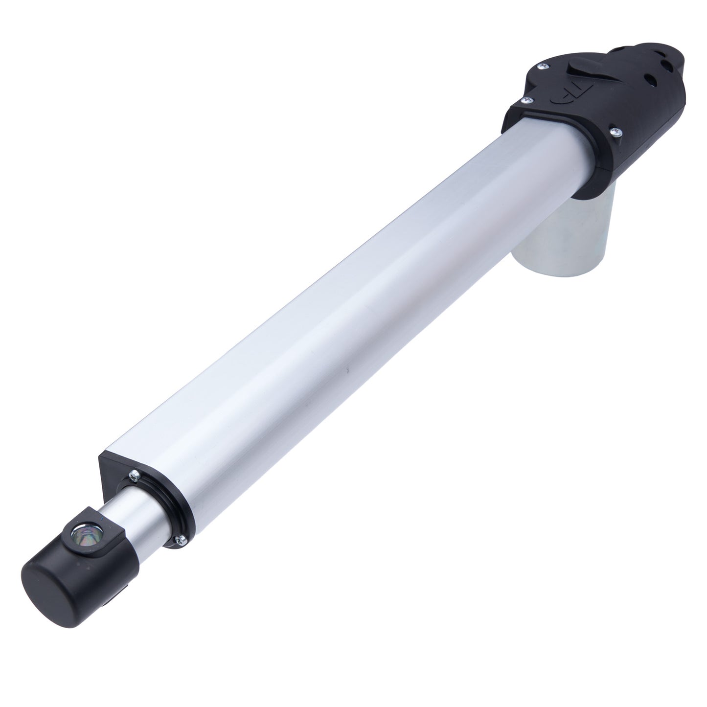 White cylindrical object with black ends on a white background