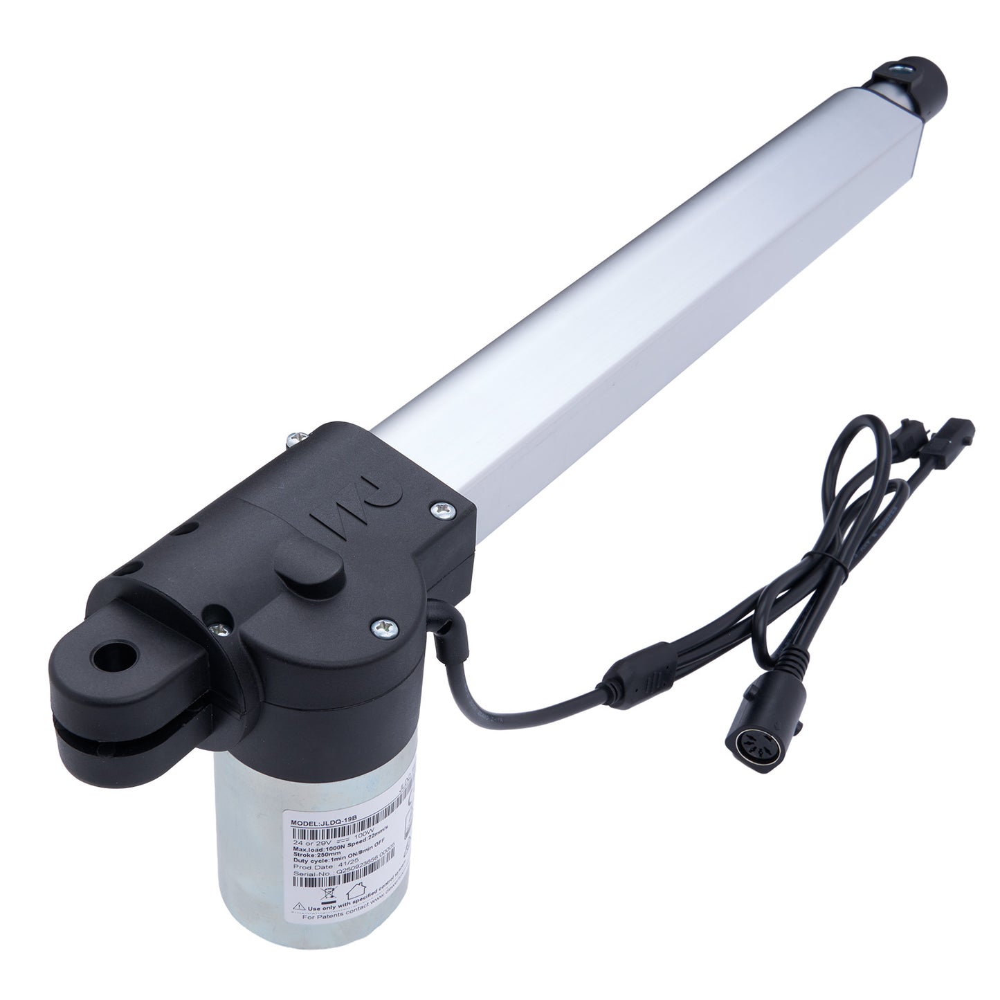 Electric linear actuator with cable on a white background