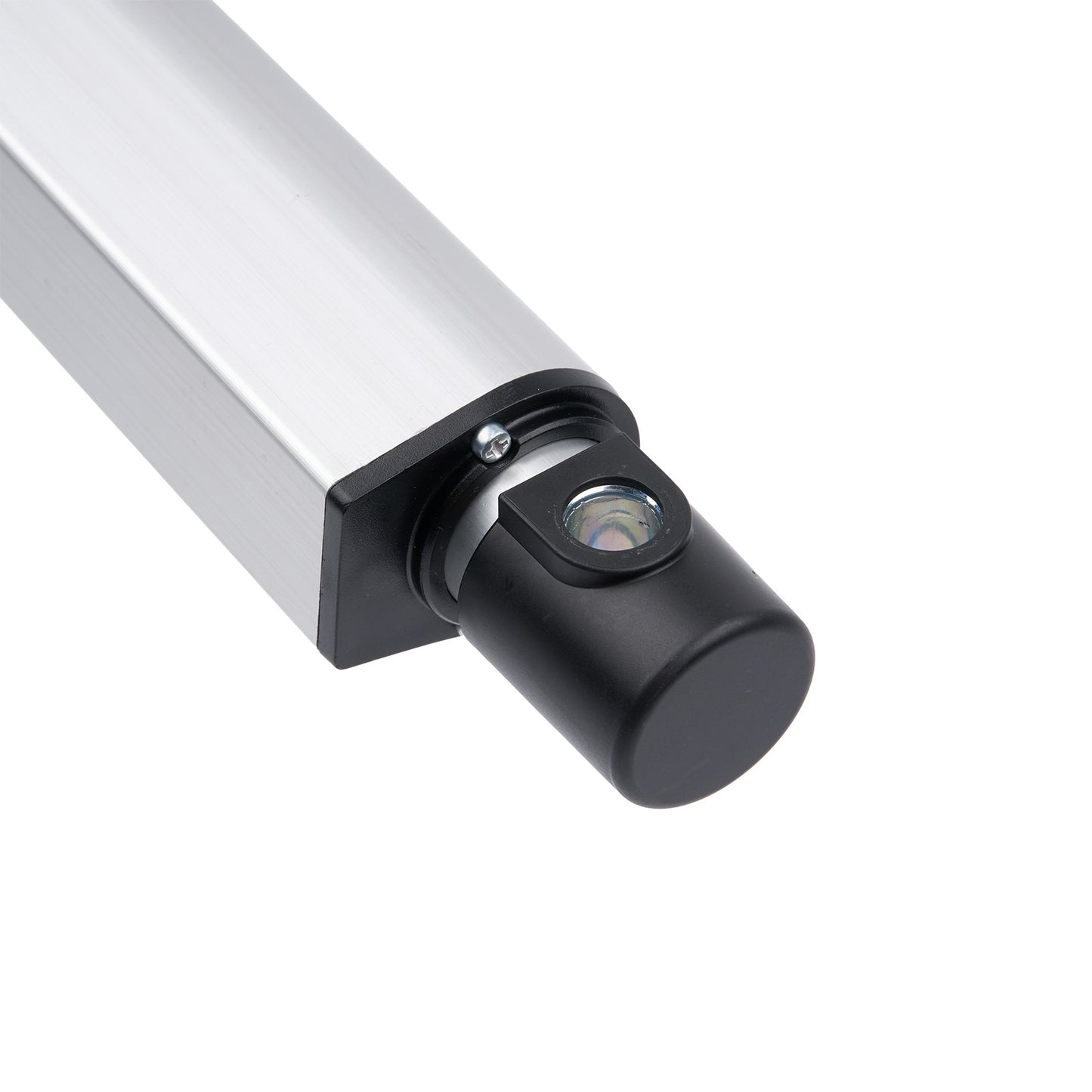 Close-up of a cylindrical metal object with a black cap on a white background