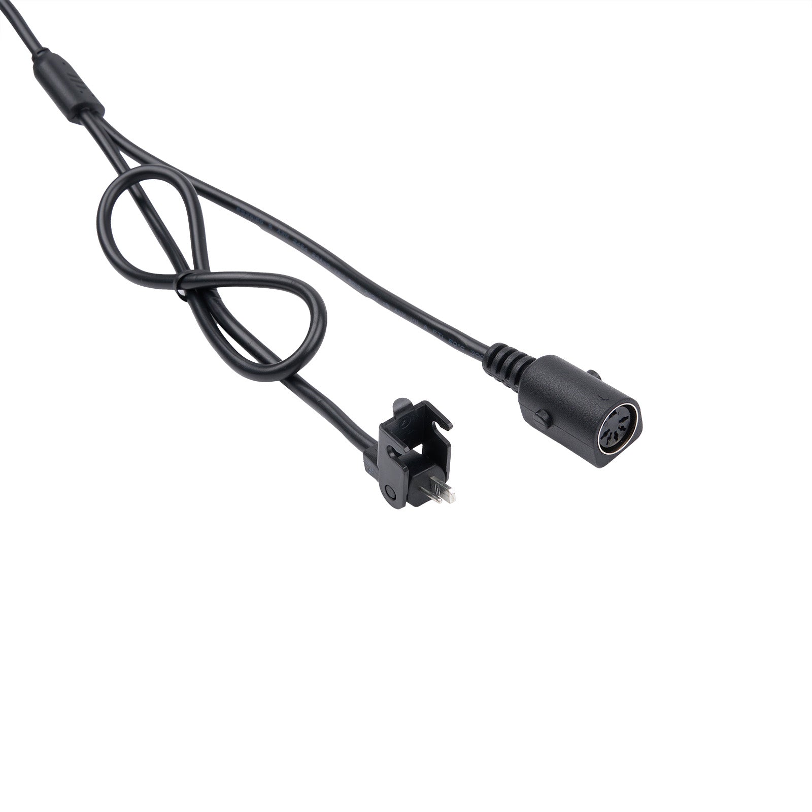 Black cable with connectors on a white background