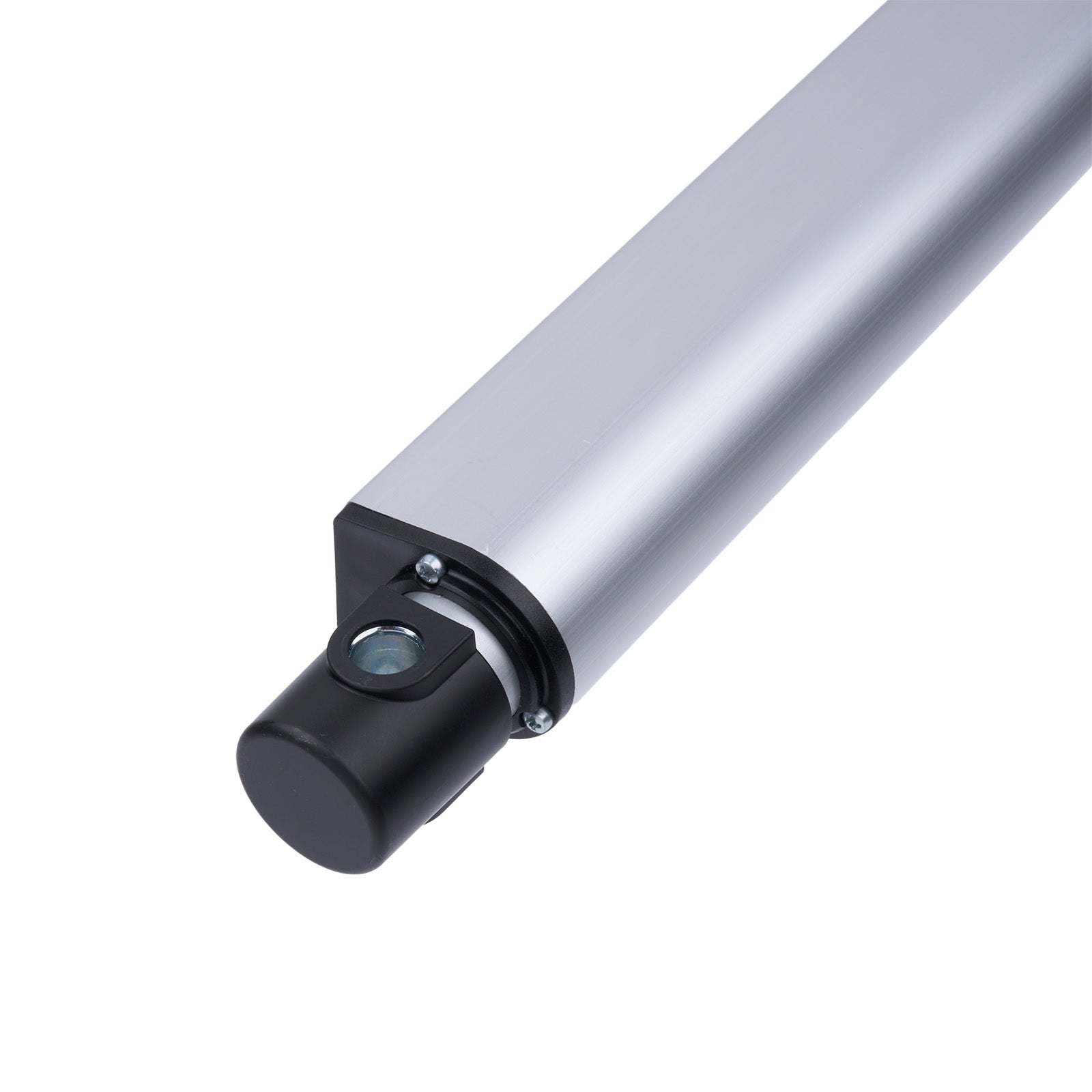Metallic cylindrical object with a black component on a white background