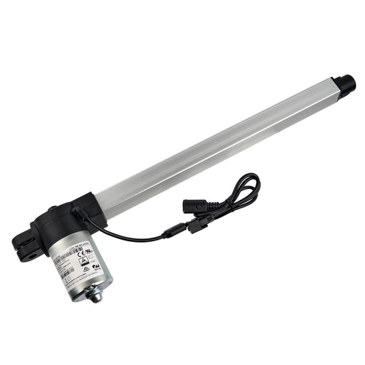 A silver-colored OKIN linear actuator for recliner/lift chairs with two cables and plugs.