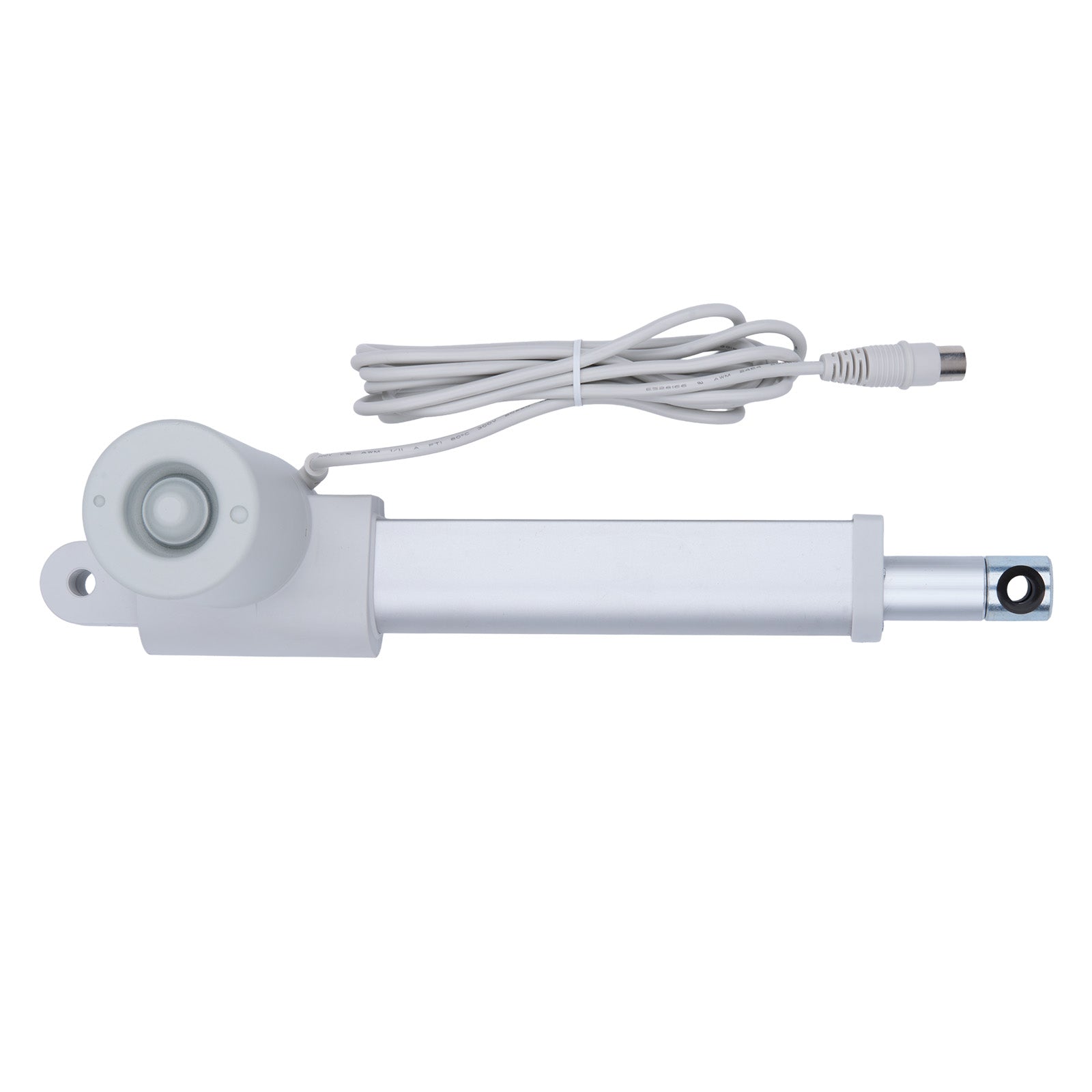 White linear actuator with cable on a white background
