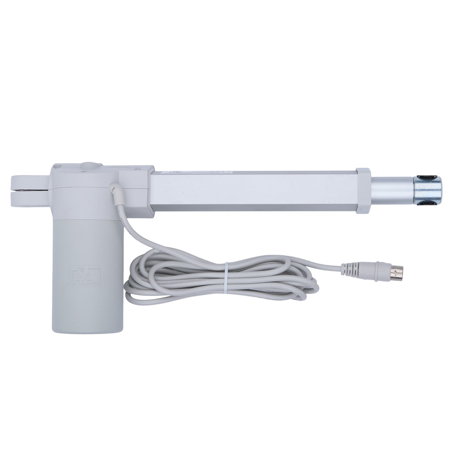 White linear actuator with cable on a white background