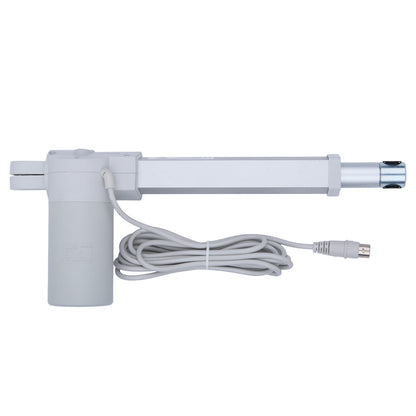 White linear actuator with cable on a white background