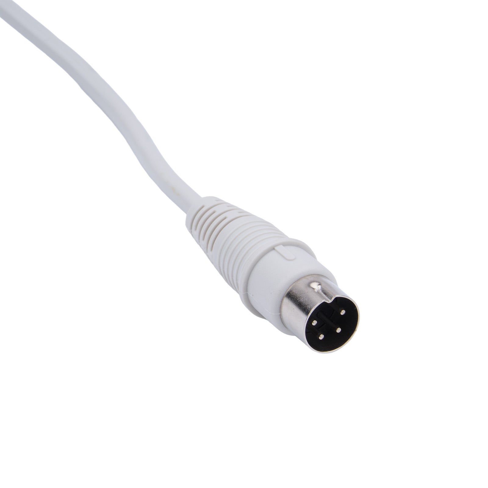 White cable with a DIN connector on a white background