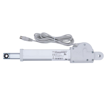 White linear actuator with cable on a white background