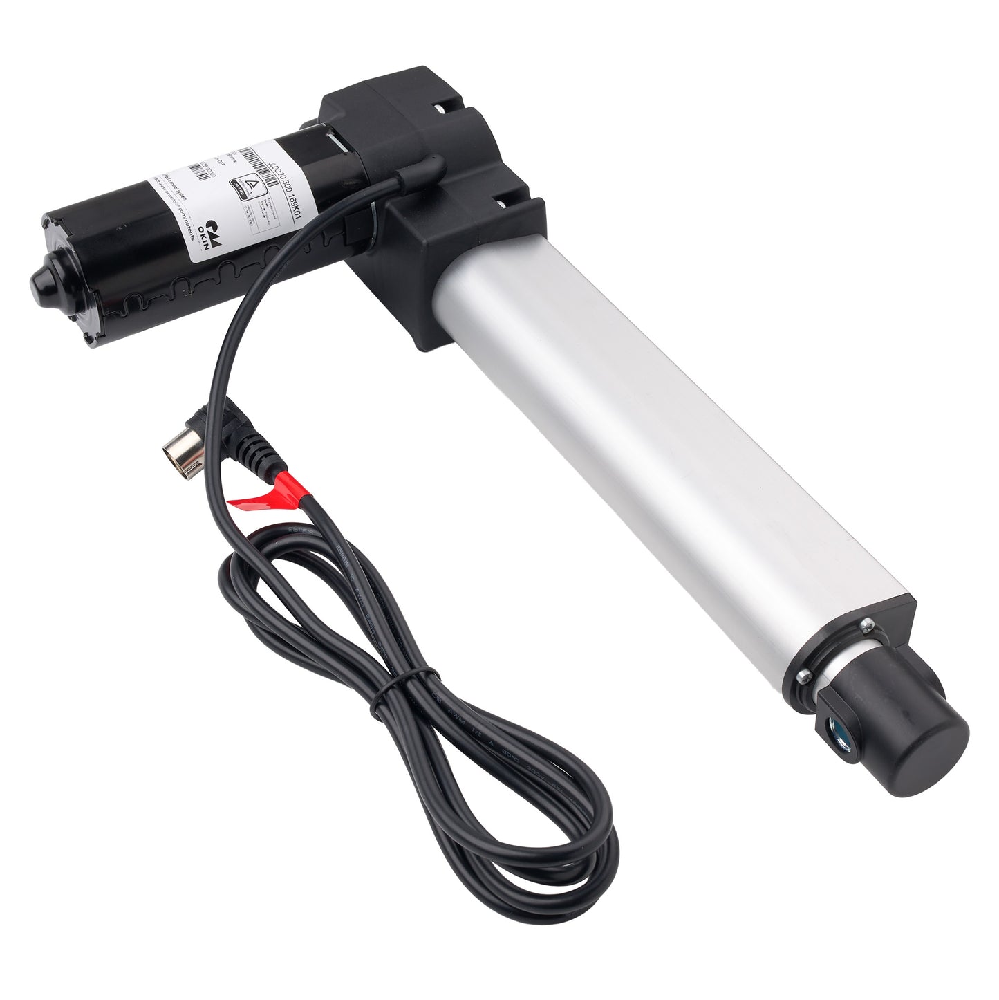 A linear actuator with dimension annotations showing a total length of 520mm (20.47 inches), with segments of 173mm (6.