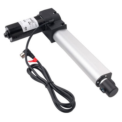 A linear actuator with dimension annotations showing a total length of 520mm (20.47 inches), with segments of 173mm (6.