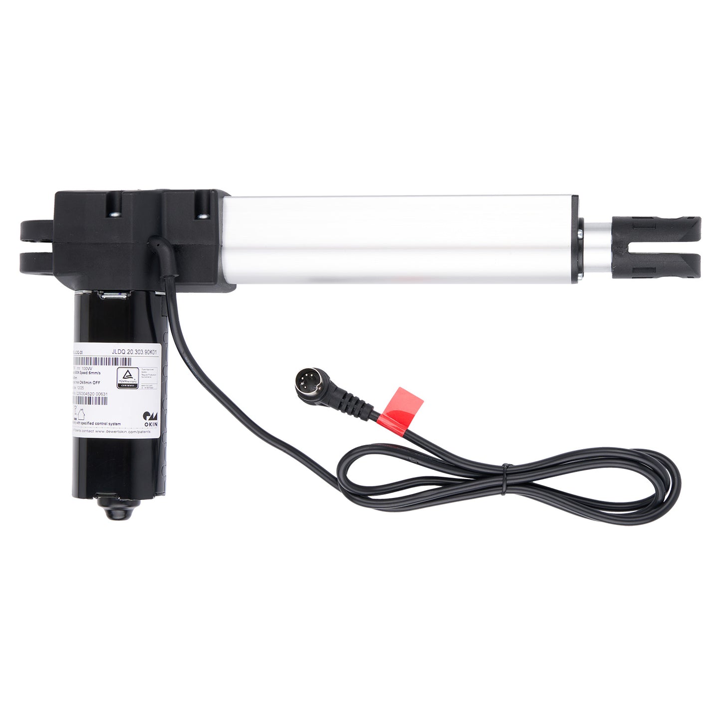 Mechanical linear actuator with wiring on a white background