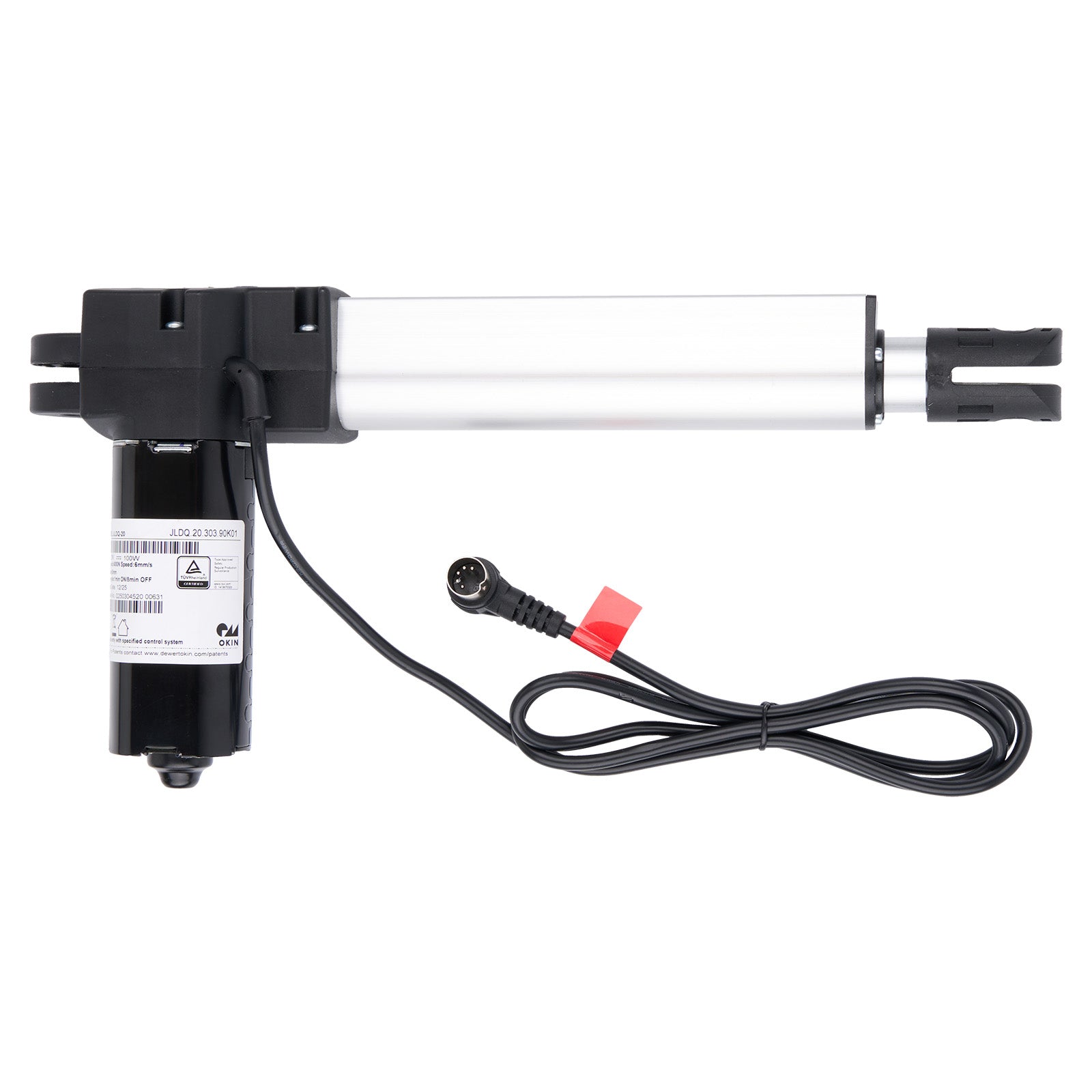 Mechanical linear actuator with wiring on a white background