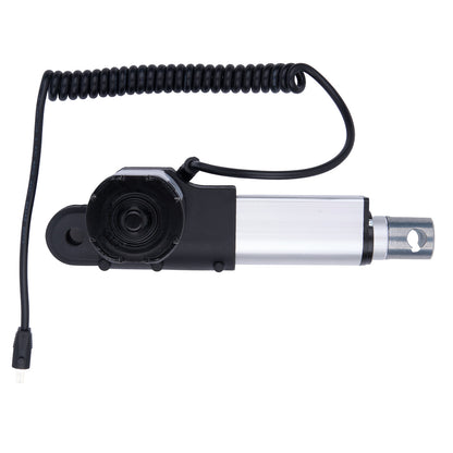 Motorized actuator with coiled cable on a white background